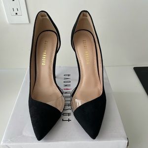 Black Suede/Clear Pumps 6